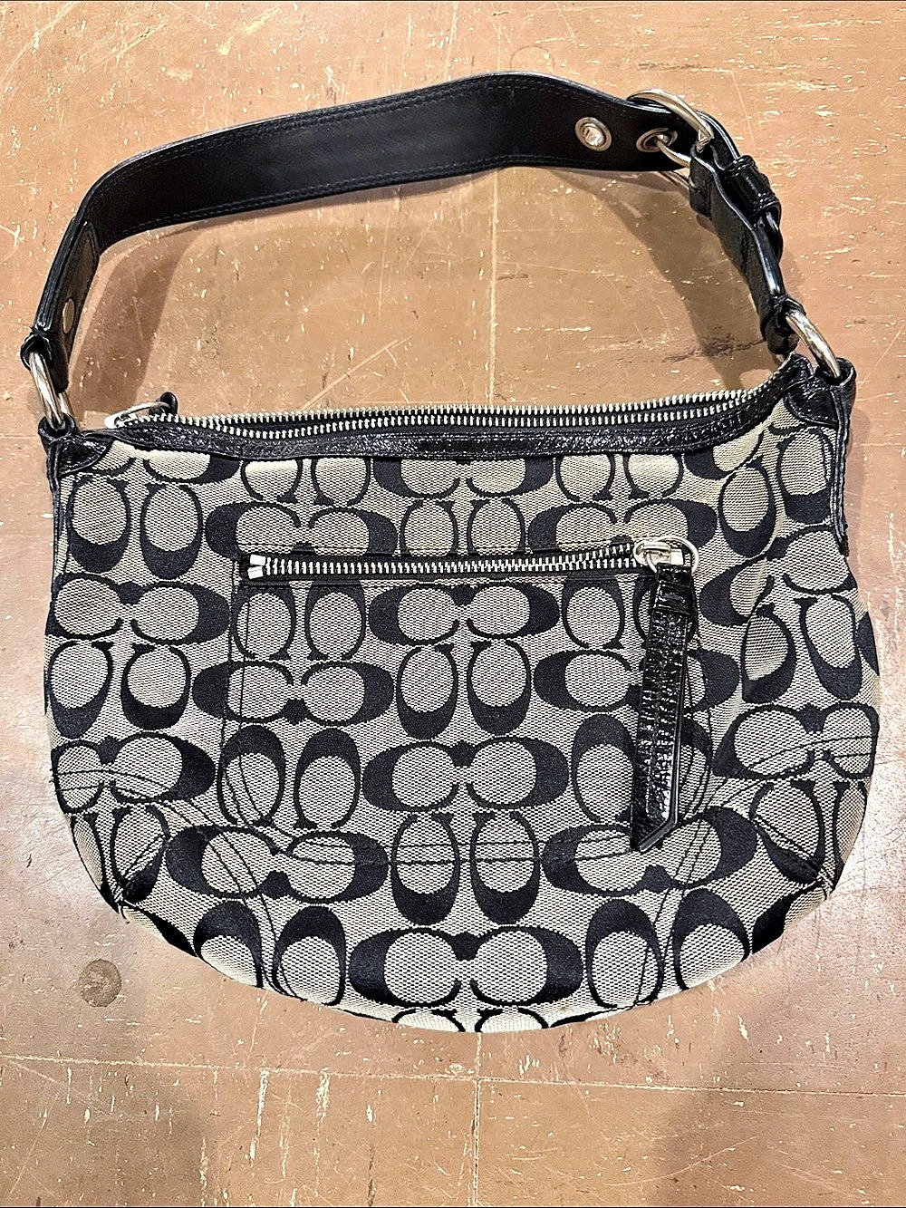 Coach Soho Signature Demi Hobo Signature Shoulder Bag in Black & Gray